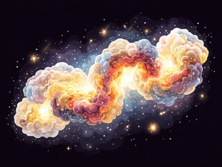 Vivid Digital Illustration of a Colorful Cosmic Cloud and Bright Stars in Deep Space