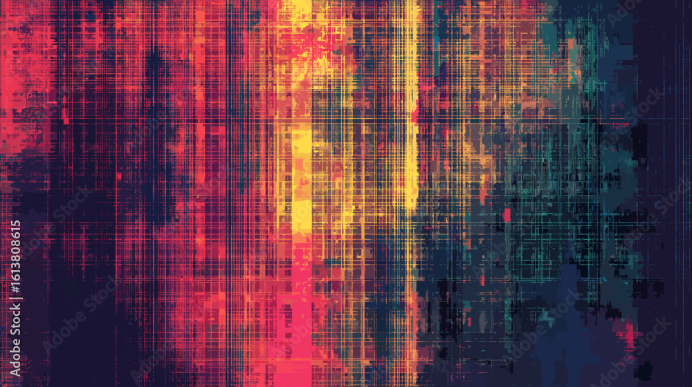 Poster abstract glitch vector background with colorful linear patterns