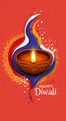 Vibrant diwali greeting card with artistic diya design and festive colors