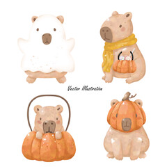 Cute Capybara Halloween Clipart & Seamless Pattern | Spooky Fall Animals PNG Set