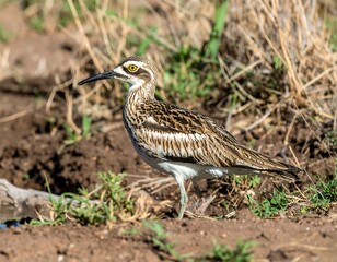 Bird in dry grassy field