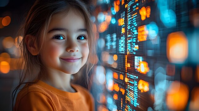 Curious and tech savvy child using digital business tools