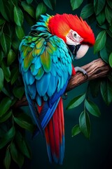 Obraz premium A colorful parrot sitting on a branch of a tree