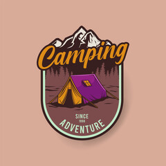 Vintage Mountain Camping Adventure Badge with Tent