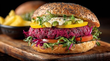   A delicious beef sandwich, topped with fresh lettuce, juicy tomato, and creamy avocado, served on a soft bun alongside crispy chips