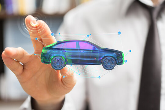 High-tech image showcasing a digital car model, perfect for automotive technology, innovation, and future concepts. - Powered by Adobe