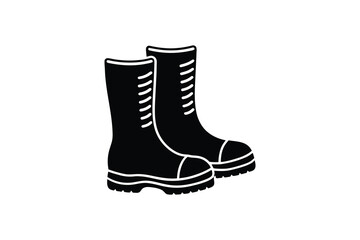 Pair of Heavy Duty Work Boots with Laces in Black Silhouette Style