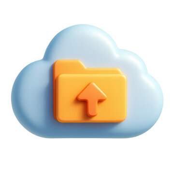 3d cartoon cloud with upload folder icon isolated on transparent background for data storage and cloud computing concept