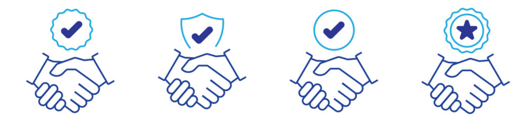 Business handshake icons. Symbol of cooperation, teamwork, deal, and partnership. Modern and engaging vector design set.