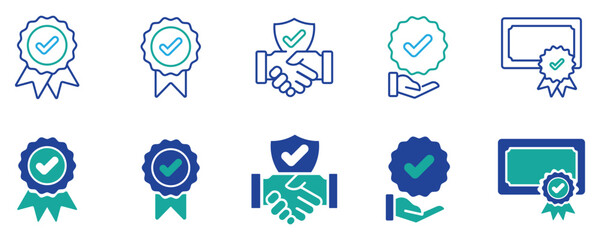 Quality certificate vector set check mark symbol representing standard compliance and product quality control