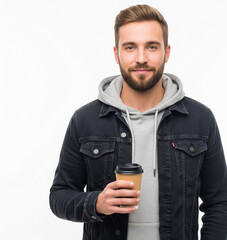 Porträt eines jungen Mannes mit Coffee-to-go – urban, entspannt, stilvoll