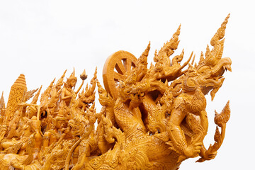 Isolated Buddhism style candle carving from The Candle Festival in Ubon Ratchathani Thailand