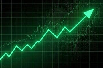 Upward trending green growth chart arrow stock market financial - business investment success profit trading analytics market analysis economic indicators bullish trend

