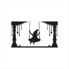 Sri-Krishna-janmashtami-celebration-with-swinging-silhouette-vector