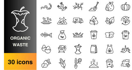 Organic waste and compost icons in clean line style
