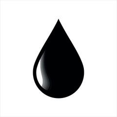 Black liquid drop with grey gradient highlights on white background water