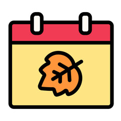 vector calendar icon with maple leaf icon symbolizing autumn season.