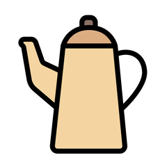 Warm-colored tall teapot in colored outline style. Perfect for seasonal drinks, tea ads, and beverages-related content.