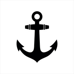 Black nautical anchor silhouette on a clean white background maritime ocean