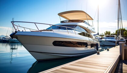 Yacht docked at calm marina