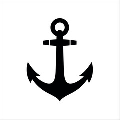 Black nautical anchor symbol on a clean white background maritime ocean