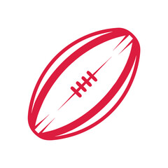 Stylized red rugby ball with white laces on a white background sport game