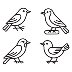 Minimalist Bird Line Icons Set – Elegant Outline Sparrow Vector Collection