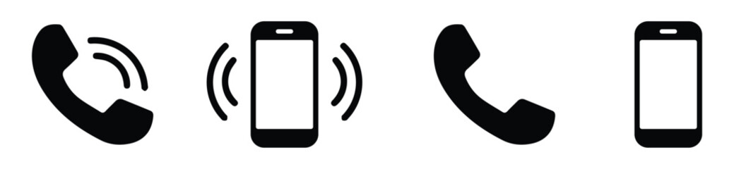 Set of phone icons. Contact us and call signs in simple flat vector style. Mobile communication and device symbols.