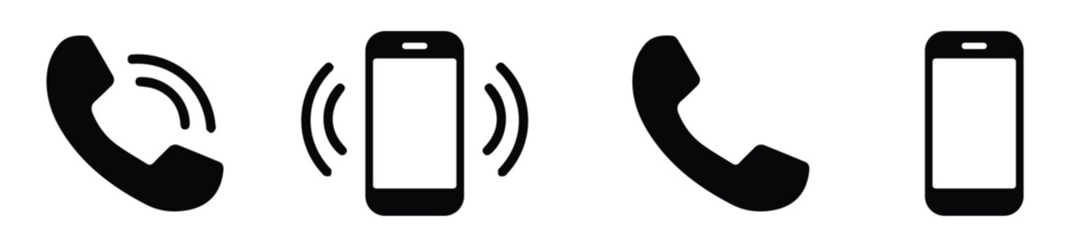 Set of phone icons. Contact us and call signs in simple flat vector style. Mobile communication and device symbols.