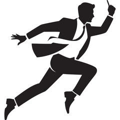 Silhouette of a man in a suit running with his finger pointing up on a white background design style on transparent background