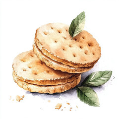 Watercolor cookies with chocolate and cream. Bakery picture for design on white background