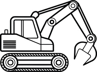Backhoe loader silhouette, construction vehicle line art, heavy equipment vector, excavator outline drawing, minimal machinery icon
