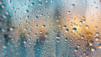 Water droplets on a misted window, soft colors