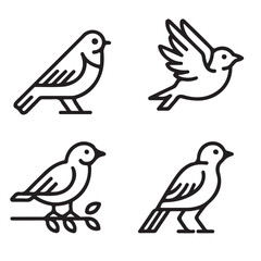 Fototapeta premium Minimalist Bird Line Icons Set – Elegant Outline Sparrow Vector Collection