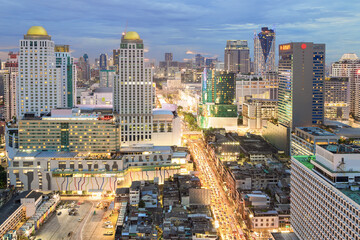 Bangkok business district at sunset, sunrise.