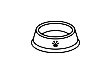 Simple Pet Bowl with Paw Print Design in Black and White Silhouette