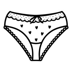 Cute heart patterned underwear with lace trim and bow silhouette isolated on white background