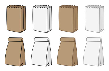 Blank Cartoon Paper Bag Clipart Illustration with Brown and White Variations on a Transparent Background