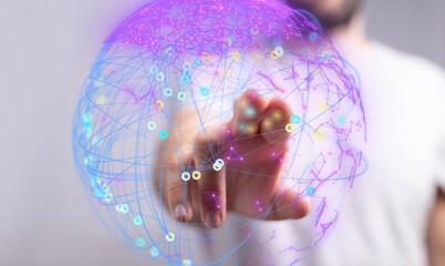 Abstract image depicting a hand interacting with a digital globe, symbolizing global connectivity...