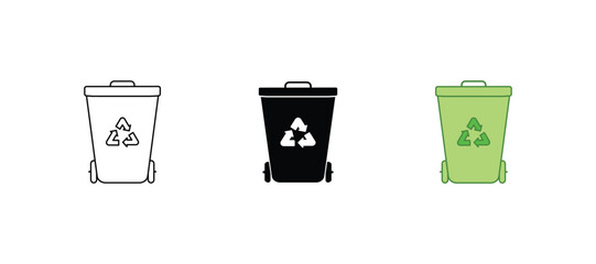 Recycle bin silhouette black vector illustration. Trash can icon symbol design. Recycle symbol icon set.