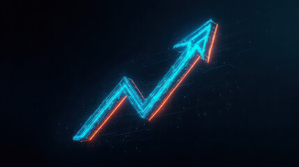 Futuristic Digital Growth Arrow Representing Financial Success and Technological Advancement growth, finance, arrow, neon, glowing, digital
