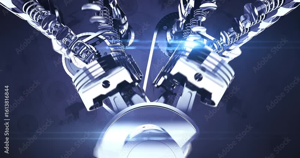 Aufkleber animated breakdown of v8 engine functionality moving pistons. high quality 3d animation.