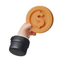 3D Hand Holding Gold Coins Gesture Illustration