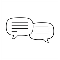 Two black outline speech bubbles with horizontal lines inside on white background chat bubble dialogue