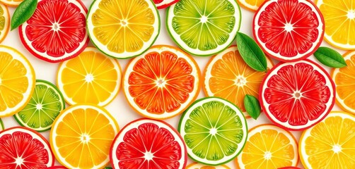 Vibrant seamless pattern featuring juicy citrus and tropical fruit slices ,  design,  vibrant