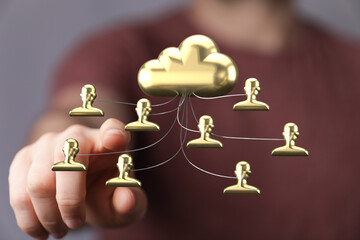 Image depicts secure cloud data sharing. Ideal for technology, networking, and collaboration...