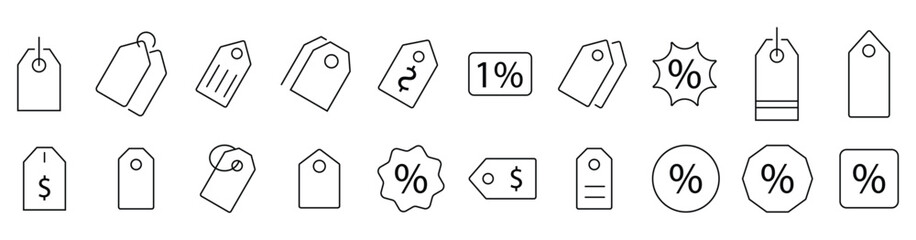 Promotion and sale icons. Vector illustration of tag, cart, coupon, and badge with percentage signs for e-commerce and web design.