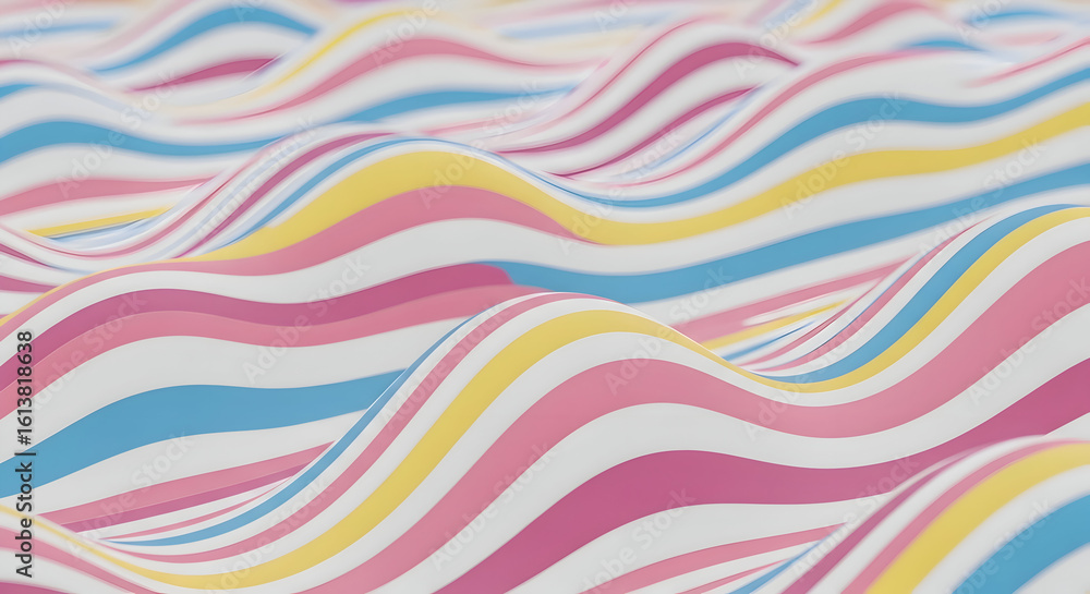 Poster abstract wavy lines pattern with pastel color stripes and gentle surface undulations creating a soot