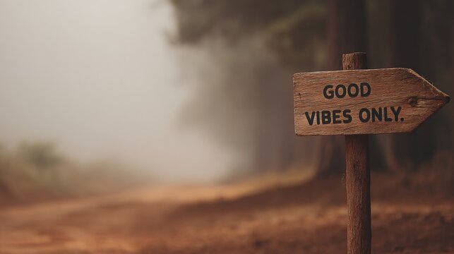 Soft foggy morning in the woods with good vibes only nature scene warm tones tranquil environment