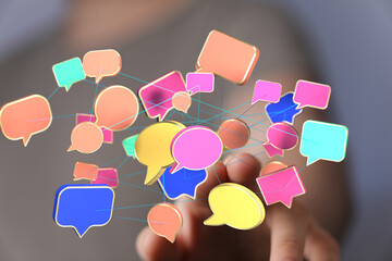 Abstract image of interconnected speech bubbles, representing global communication and networking.